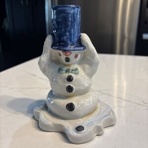 Louisville Stoneware Melting Snowman Candle Holder, Adorable! Vntg!